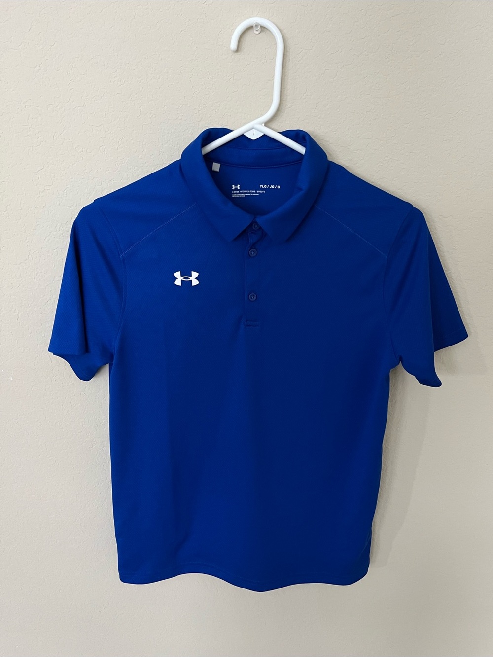 Under Armour Boys Blue Tech Performance Polo Shirt Youth Large YLG Golf